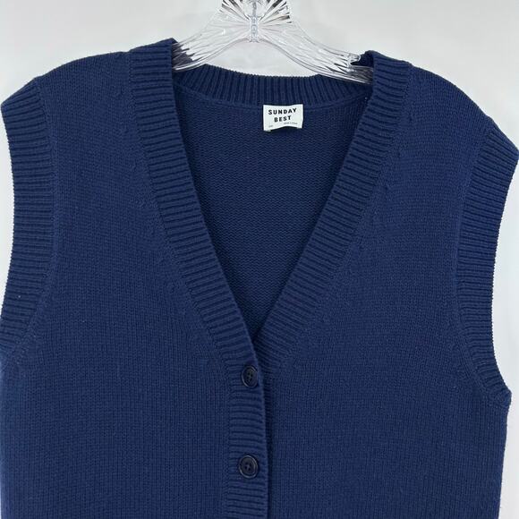 Sunday Best Navy Blue Sweater Vest Oversized Preppy Trendy Womens Size XXS - Picture 4 of 10